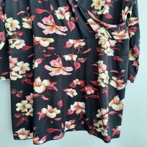 BLUE SKY Bamboo Blend Faux Wrap V-neck Floral Blouse Fairt Trade Sz 1X - Picture 4 of 8